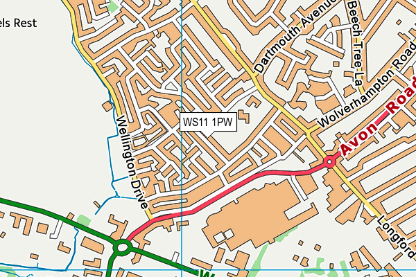 WS11 1PW map - OS VectorMap District (Ordnance Survey)