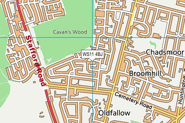 WS11 4BJ map - OS VectorMap District (Ordnance Survey)