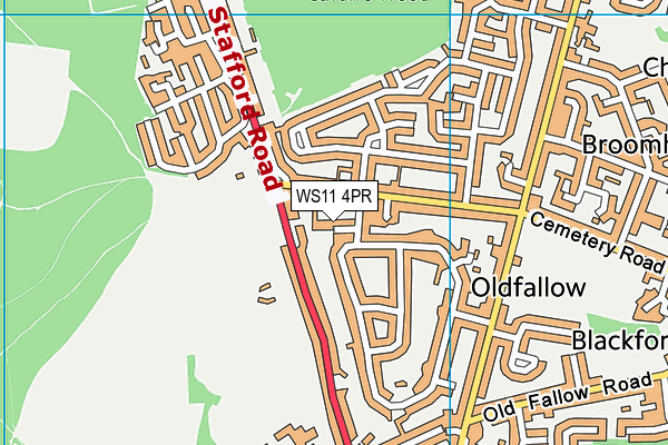 WS11 4PR map - OS VectorMap District (Ordnance Survey)