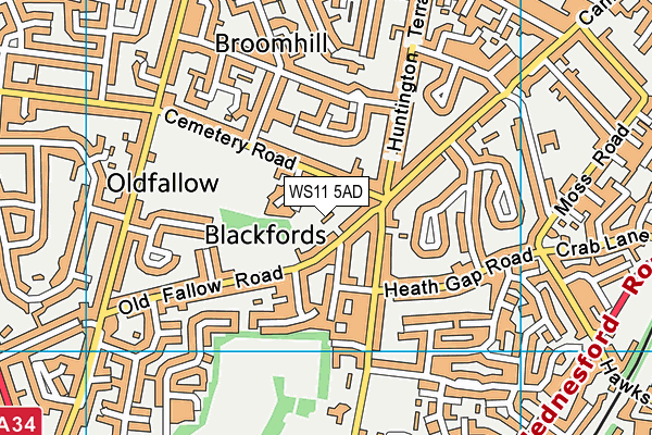 WS11 5AD map - OS VectorMap District (Ordnance Survey)