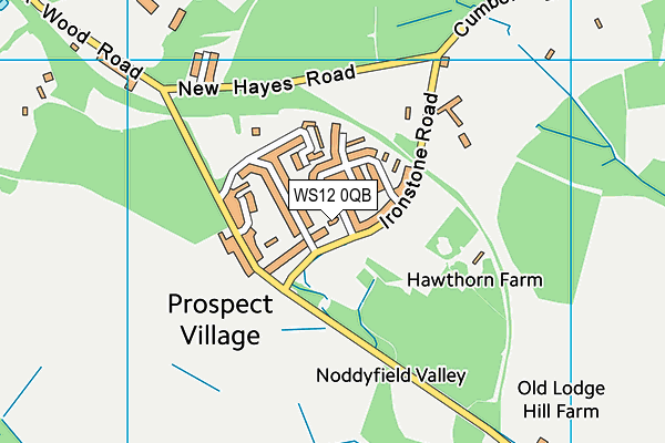 Ironstone Road (Closed) map (WS12 0QB) - OS VectorMap District (Ordnance Survey)
