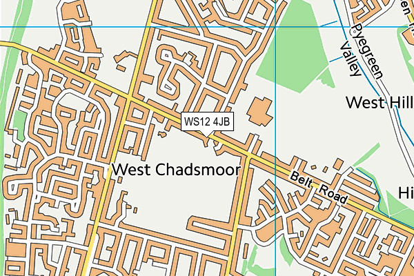 WS12 4JB map - OS VectorMap District (Ordnance Survey)