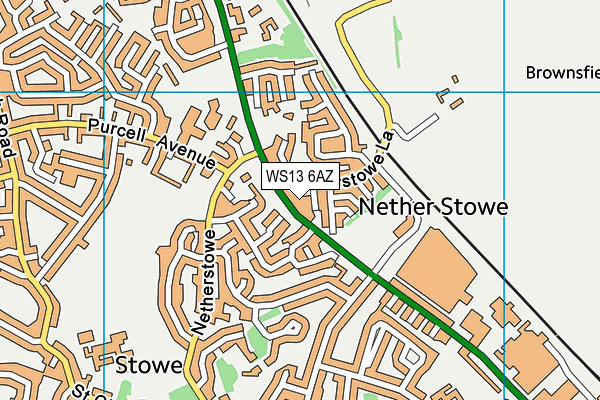 WS13 6AZ map - OS VectorMap District (Ordnance Survey)