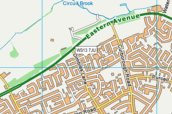 WS13 7JU map - OS VectorMap District (Ordnance Survey)
