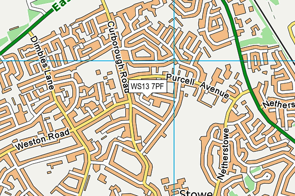 WS13 7PF map - OS VectorMap District (Ordnance Survey)