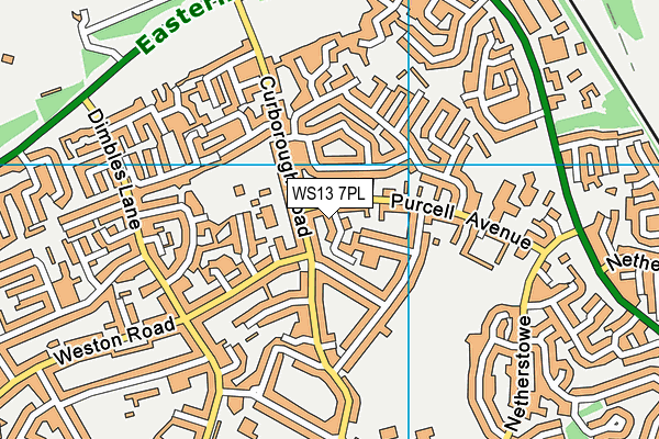 WS13 7PL map - OS VectorMap District (Ordnance Survey)