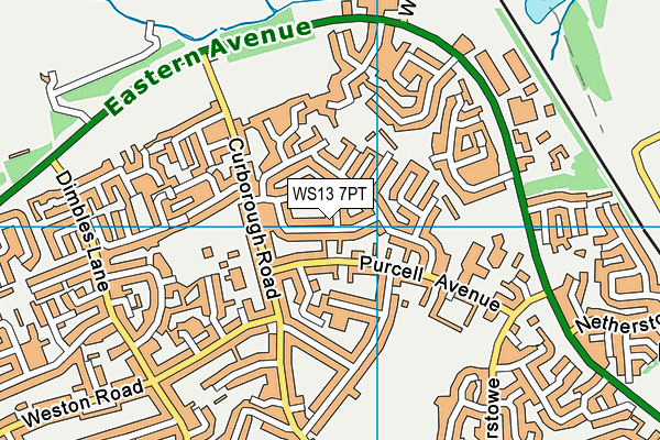 WS13 7PT map - OS VectorMap District (Ordnance Survey)