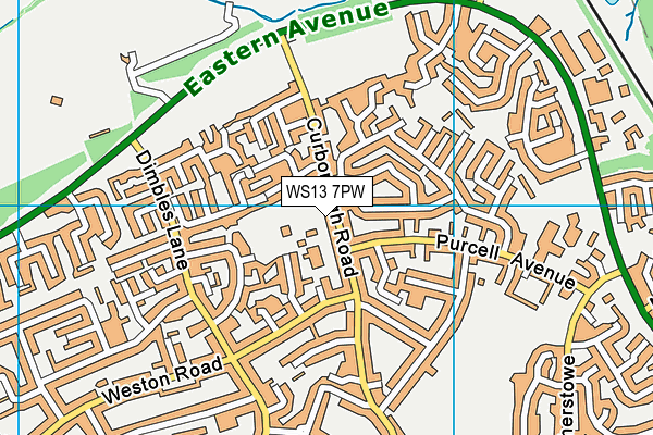 WS13 7PW map - OS VectorMap District (Ordnance Survey)