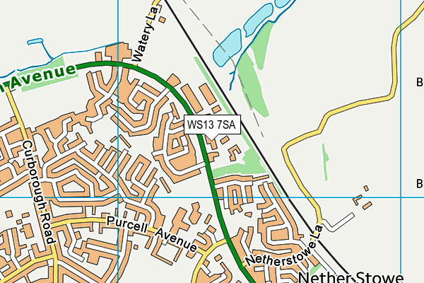 WS13 7SA map - OS VectorMap District (Ordnance Survey)