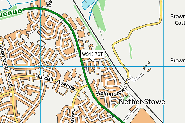 WS13 7ST map - OS VectorMap District (Ordnance Survey)