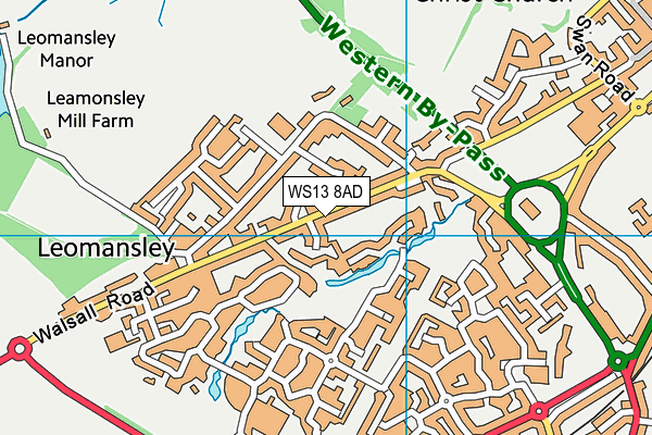 WS13 8AD map - OS VectorMap District (Ordnance Survey)