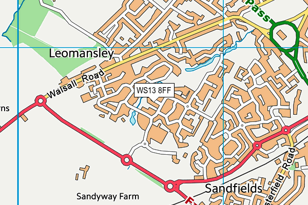 WS13 8FF map - OS VectorMap District (Ordnance Survey)