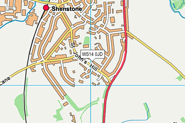 WS14 0JD map - OS VectorMap District (Ordnance Survey)