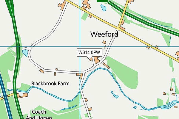 WS14 0PW map - OS VectorMap District (Ordnance Survey)