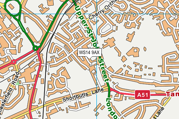 WS14 9AX map - OS VectorMap District (Ordnance Survey)