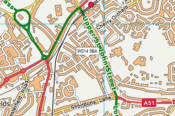 WS14 9BA map - OS VectorMap District (Ordnance Survey)