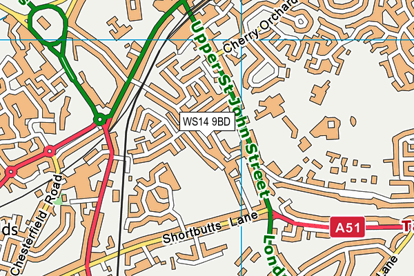 WS14 9BD map - OS VectorMap District (Ordnance Survey)