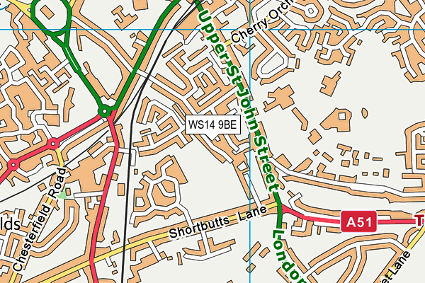 WS14 9BE map - OS VectorMap District (Ordnance Survey)