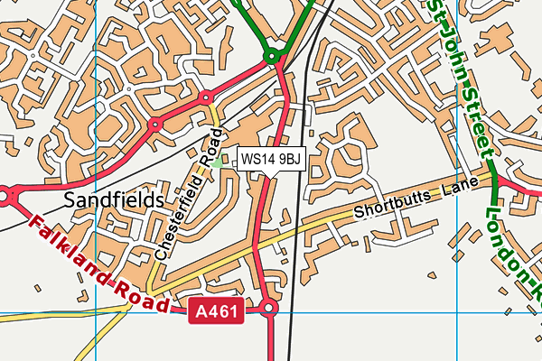 WS14 9BJ map - OS VectorMap District (Ordnance Survey)