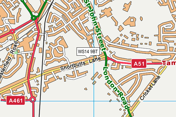 WS14 9BT map - OS VectorMap District (Ordnance Survey)