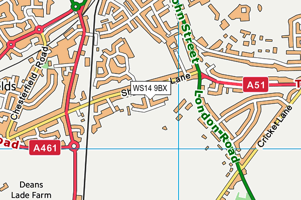 WS14 9BX map - OS VectorMap District (Ordnance Survey)