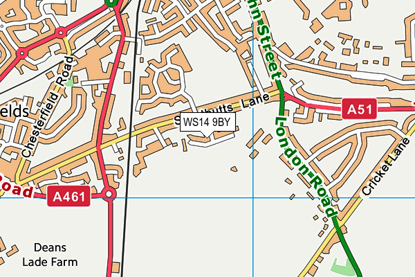 WS14 9BY map - OS VectorMap District (Ordnance Survey)