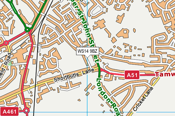 WS14 9BZ map - OS VectorMap District (Ordnance Survey)