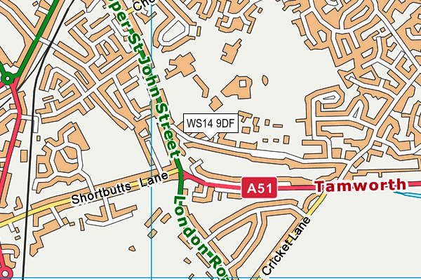 WS14 9DF map - OS VectorMap District (Ordnance Survey)