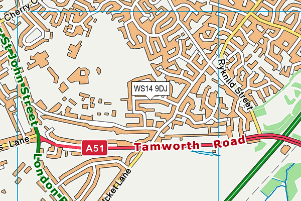 WS14 9DJ map - OS VectorMap District (Ordnance Survey)