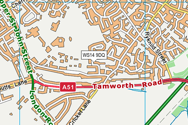 WS14 9DQ map - OS VectorMap District (Ordnance Survey)