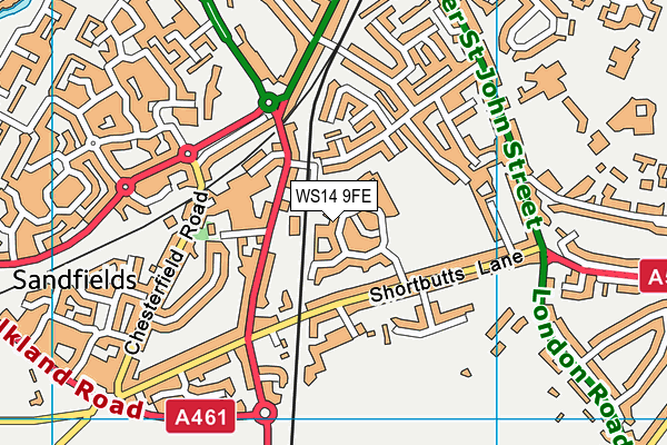 WS14 9FE map - OS VectorMap District (Ordnance Survey)