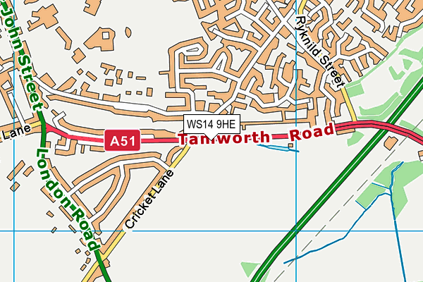 WS14 9HE map - OS VectorMap District (Ordnance Survey)