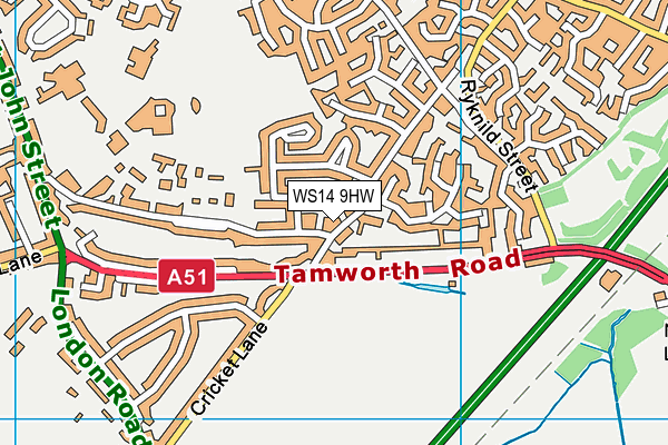 WS14 9HW map - OS VectorMap District (Ordnance Survey)