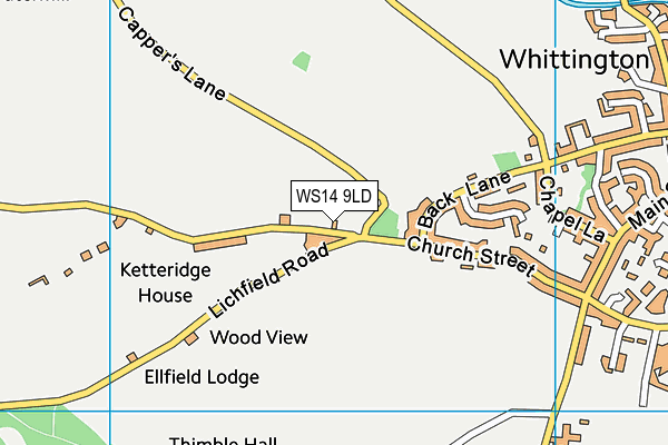WS14 9LD map - OS VectorMap District (Ordnance Survey)