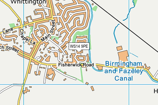 WS14 9PE map - OS VectorMap District (Ordnance Survey)