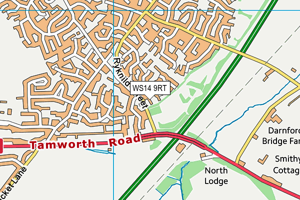 WS14 9RT map - OS VectorMap District (Ordnance Survey)