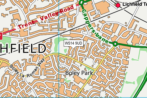 WS14 9UD map - OS VectorMap District (Ordnance Survey)