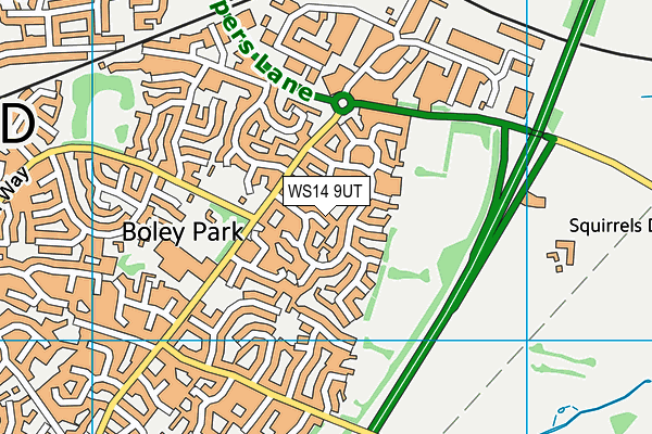 WS14 9UT map - OS VectorMap District (Ordnance Survey)