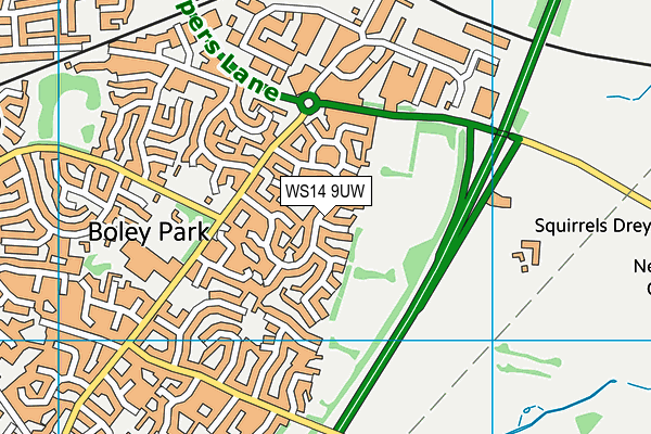 WS14 9UW map - OS VectorMap District (Ordnance Survey)