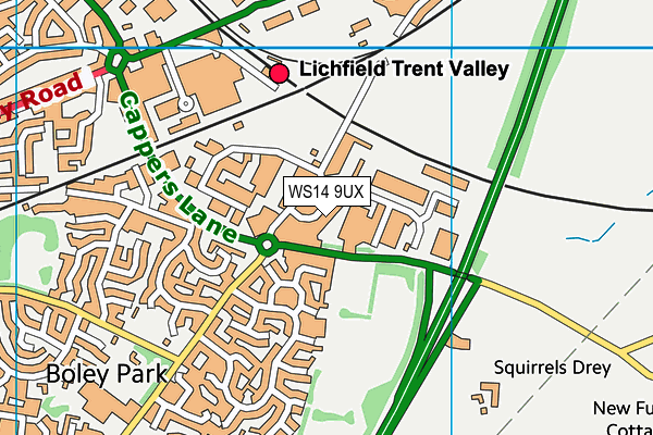 WS14 9UX map - OS VectorMap District (Ordnance Survey)