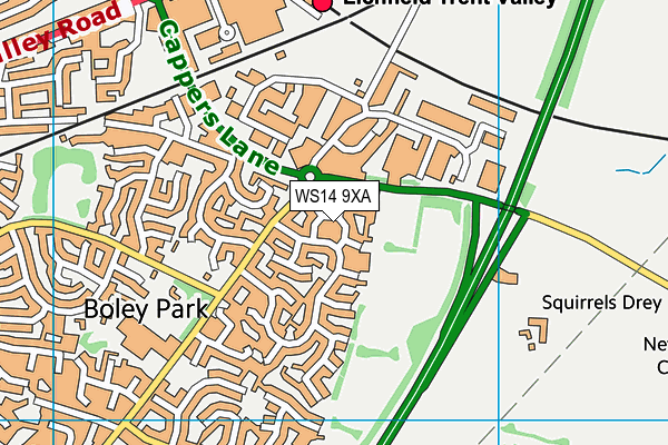 WS14 9XA map - OS VectorMap District (Ordnance Survey)