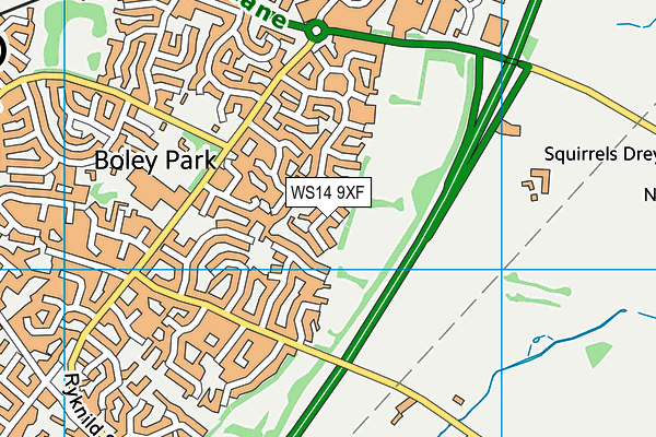 WS14 9XF map - OS VectorMap District (Ordnance Survey)