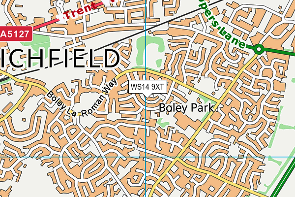 WS14 9XT map - OS VectorMap District (Ordnance Survey)