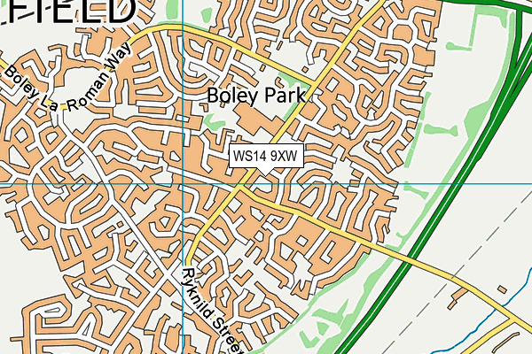 WS14 9XW map - OS VectorMap District (Ordnance Survey)