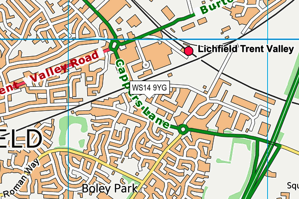 WS14 9YG map - OS VectorMap District (Ordnance Survey)