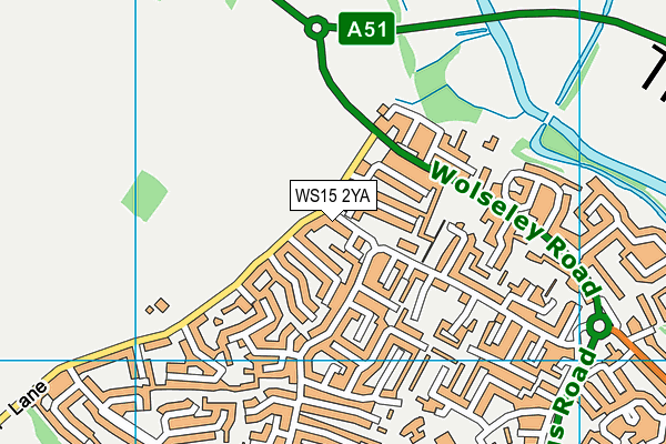 WS15 2YA map - OS VectorMap District (Ordnance Survey)