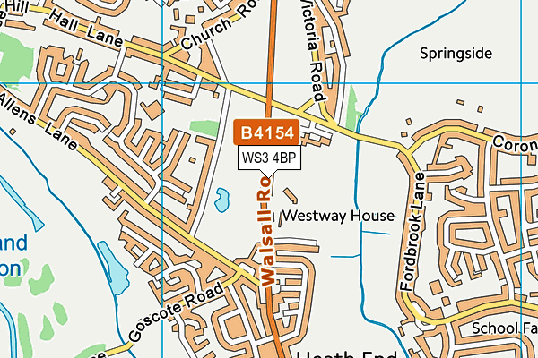 Pelsall Cricket And Sports Club map (WS3 4BP) - OS VectorMap District (Ordnance Survey)