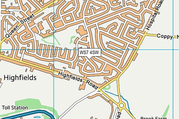 WS7 4SW map - OS VectorMap District (Ordnance Survey)