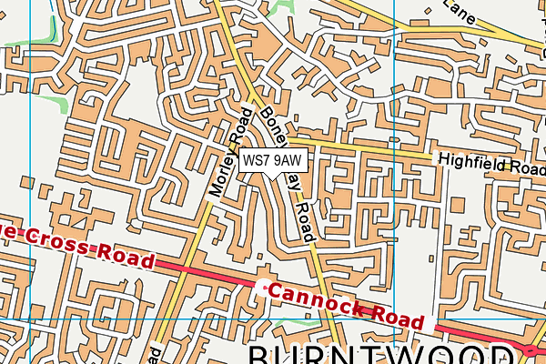 WS7 9AW map - OS VectorMap District (Ordnance Survey)