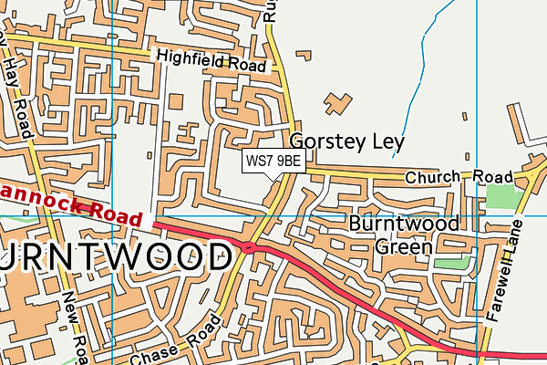 Burntwood Memorial Park map (WS7 9BE) - OS VectorMap District (Ordnance Survey)